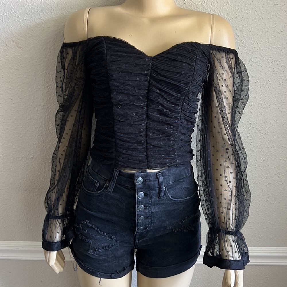 Polka Dot Blouse Women Mesh Shirts Pink Tops Sweetheart Neckline Lantern Sleeve